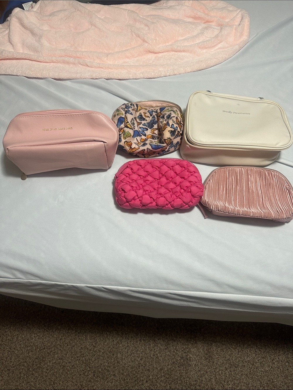 Pink and White Travel Cosmetic Bag Set - Women Bags